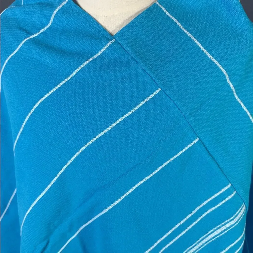 Adult Unisex Blue Striped Poncho Towel & Headband 100% Cotton Turkish Robe NEW